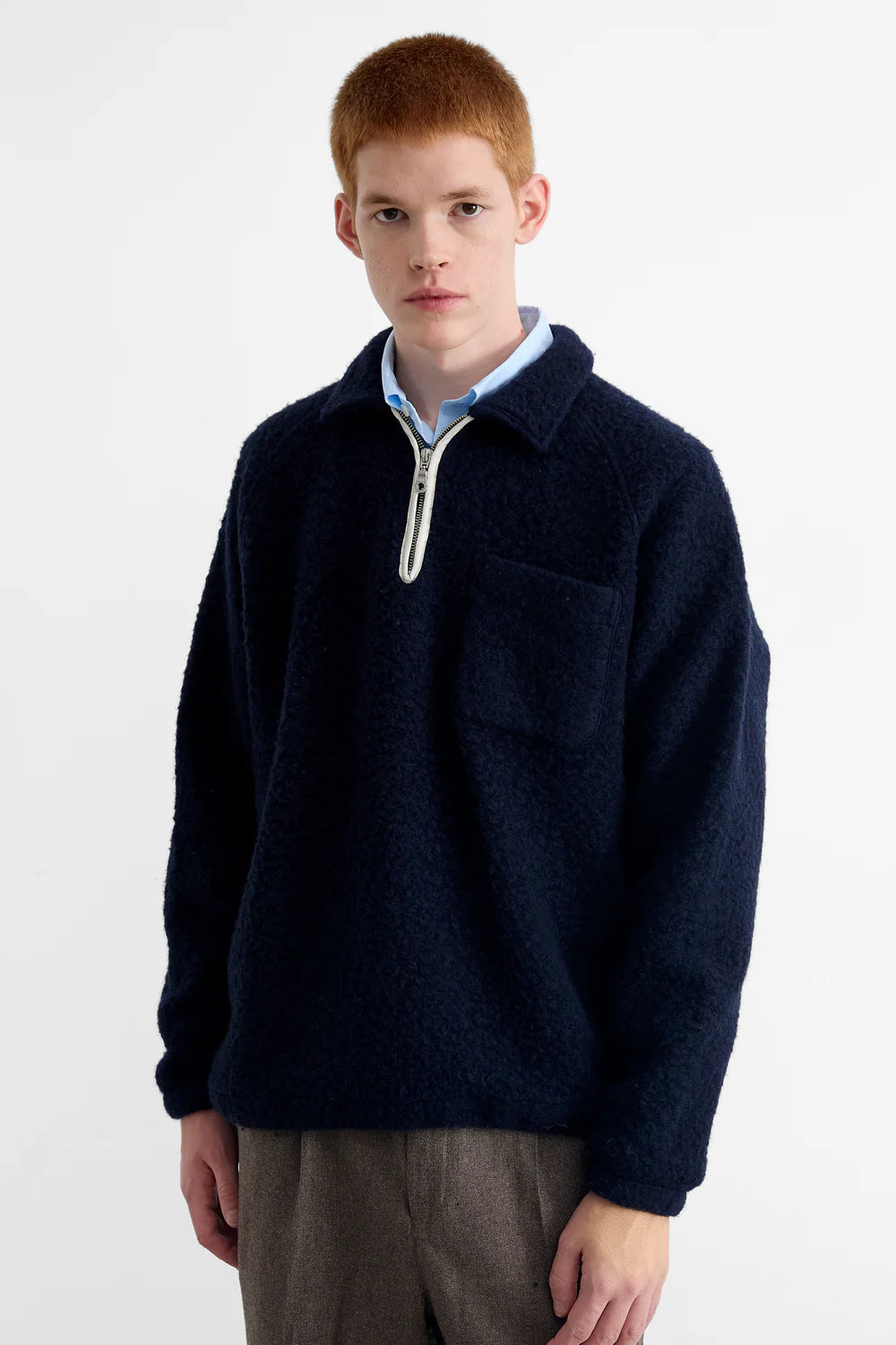 Unconventional zip polo navy