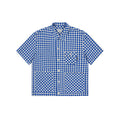 Gingham check linen half shirt blue