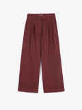 Pleated twill wide leg pants dark brown