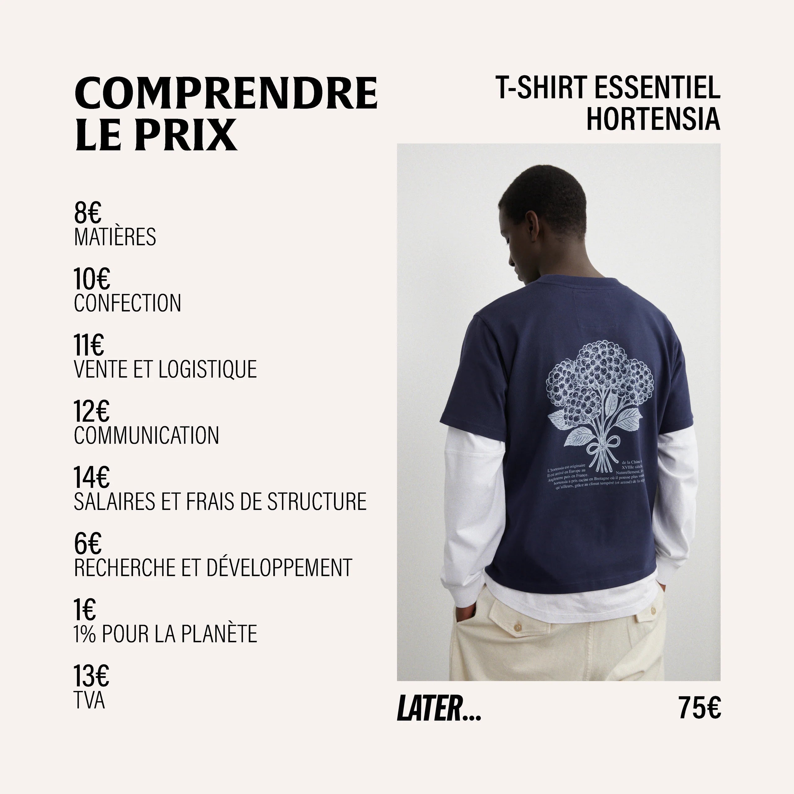 T shirt marine hortensia