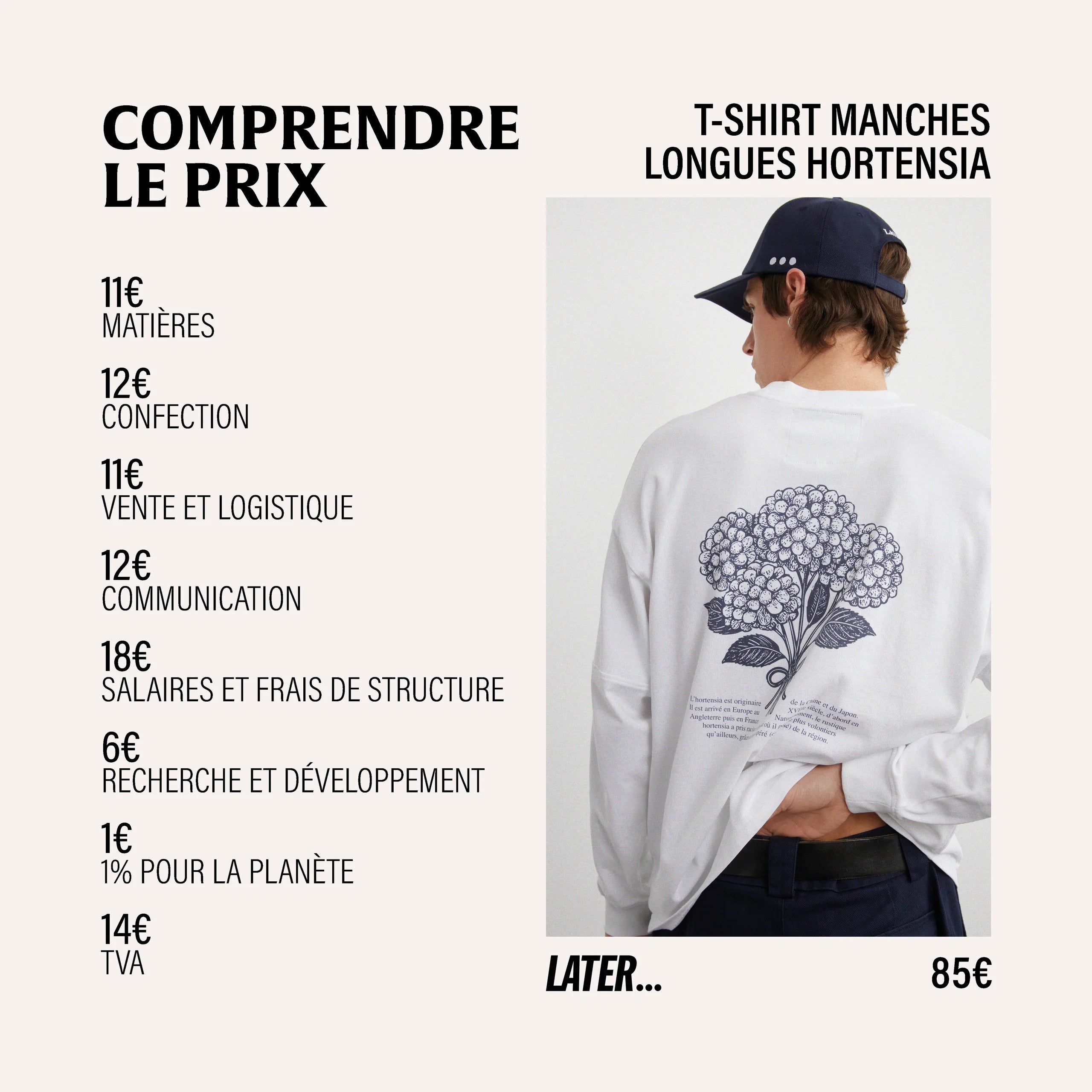 T shirt manches longues blanc hortensia
