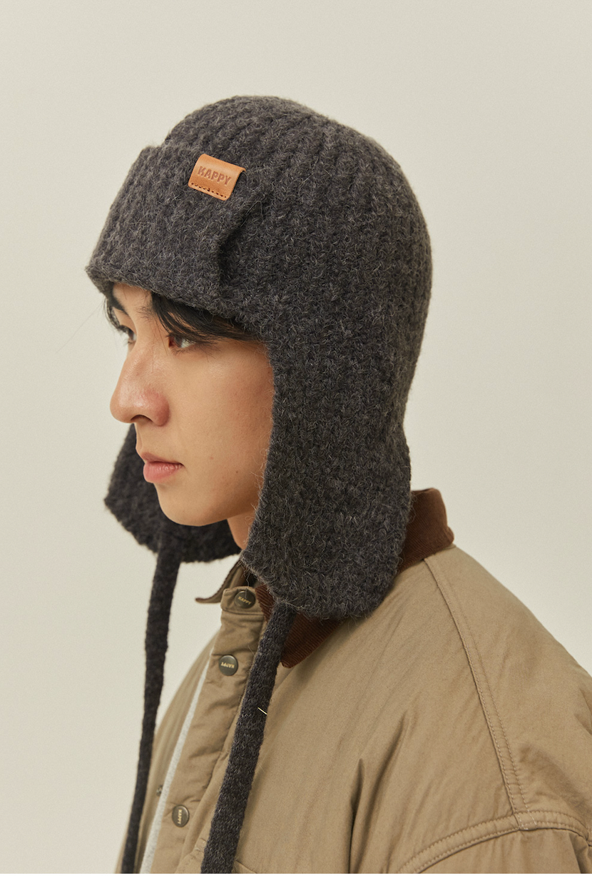 Wool knit trooper hat charcoal