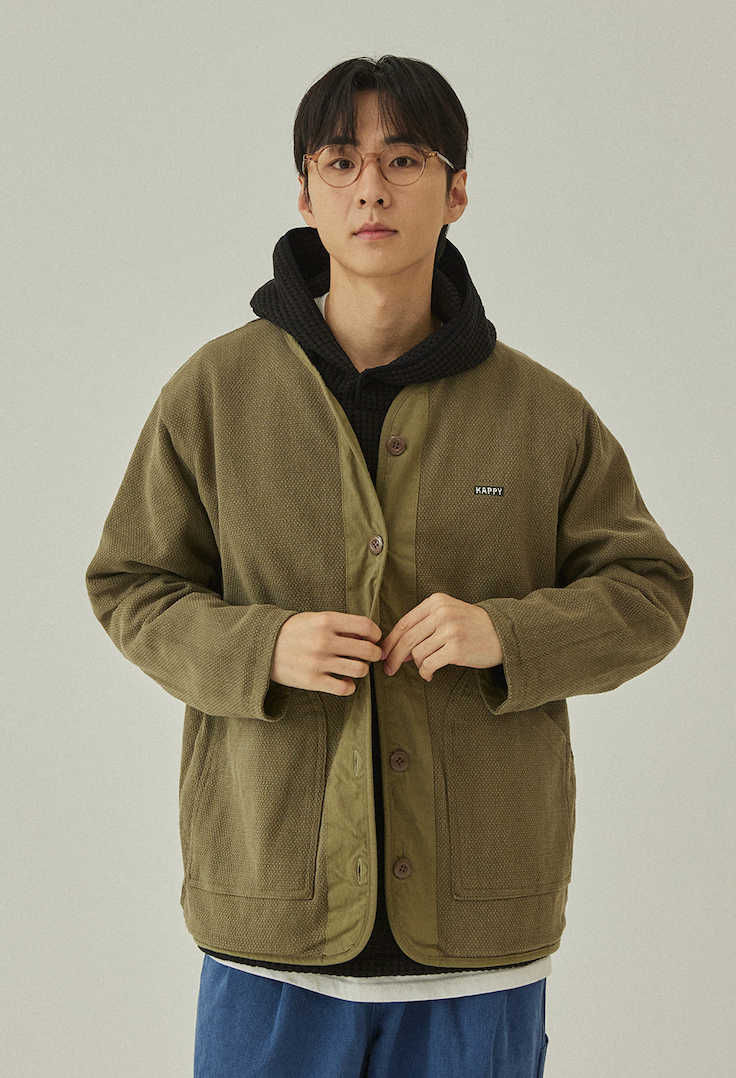 Reversible utility round jacket khaki