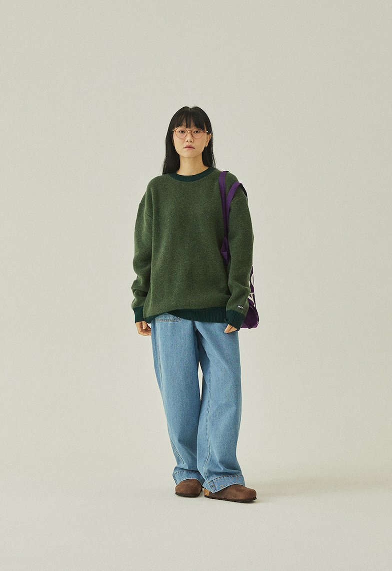 Ringer round wool knit green