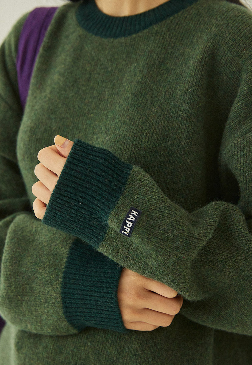 Ringer round wool knit green
