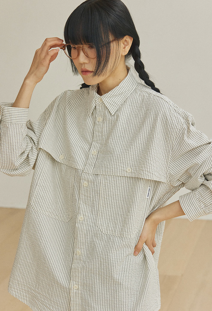 Stripe pocket work shirt ivory