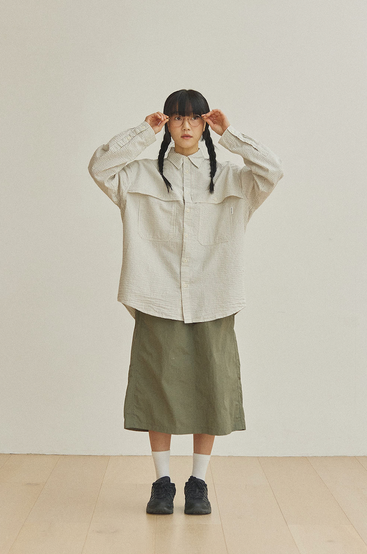 Stripe pocket work shirt ivory