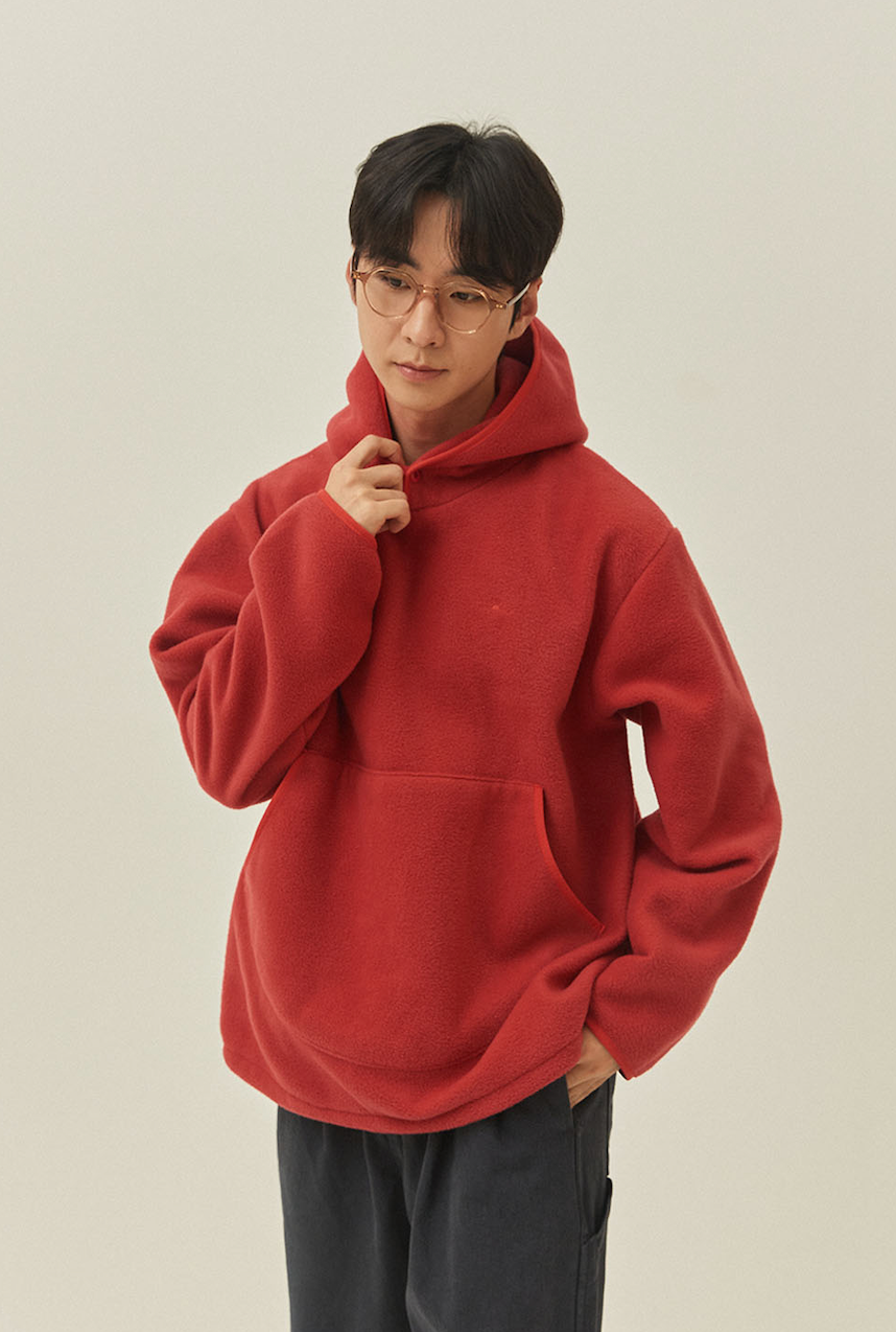 Sunrise fleece button hoodie tomato