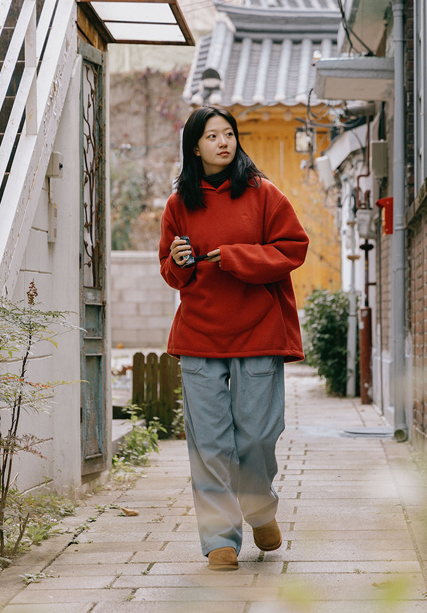 Sunrise fleece button hoodie tomato