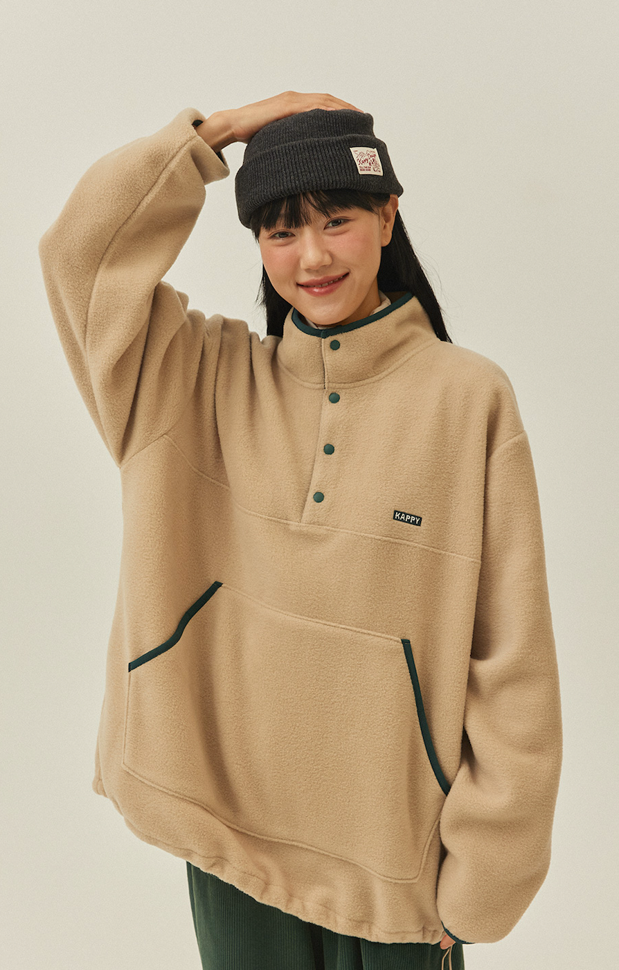 Fleece button anorak beige