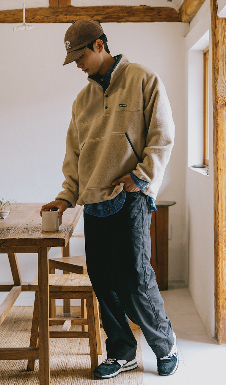 Fleece button anorak beige