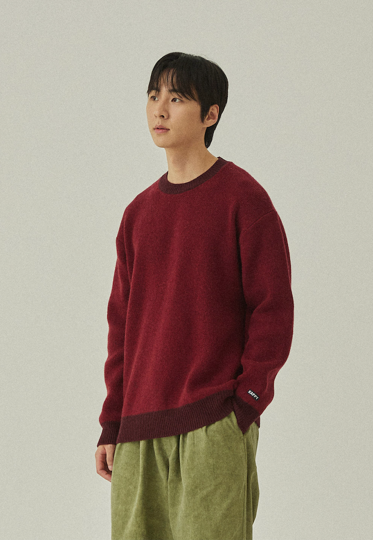 Ringer round wool knit red