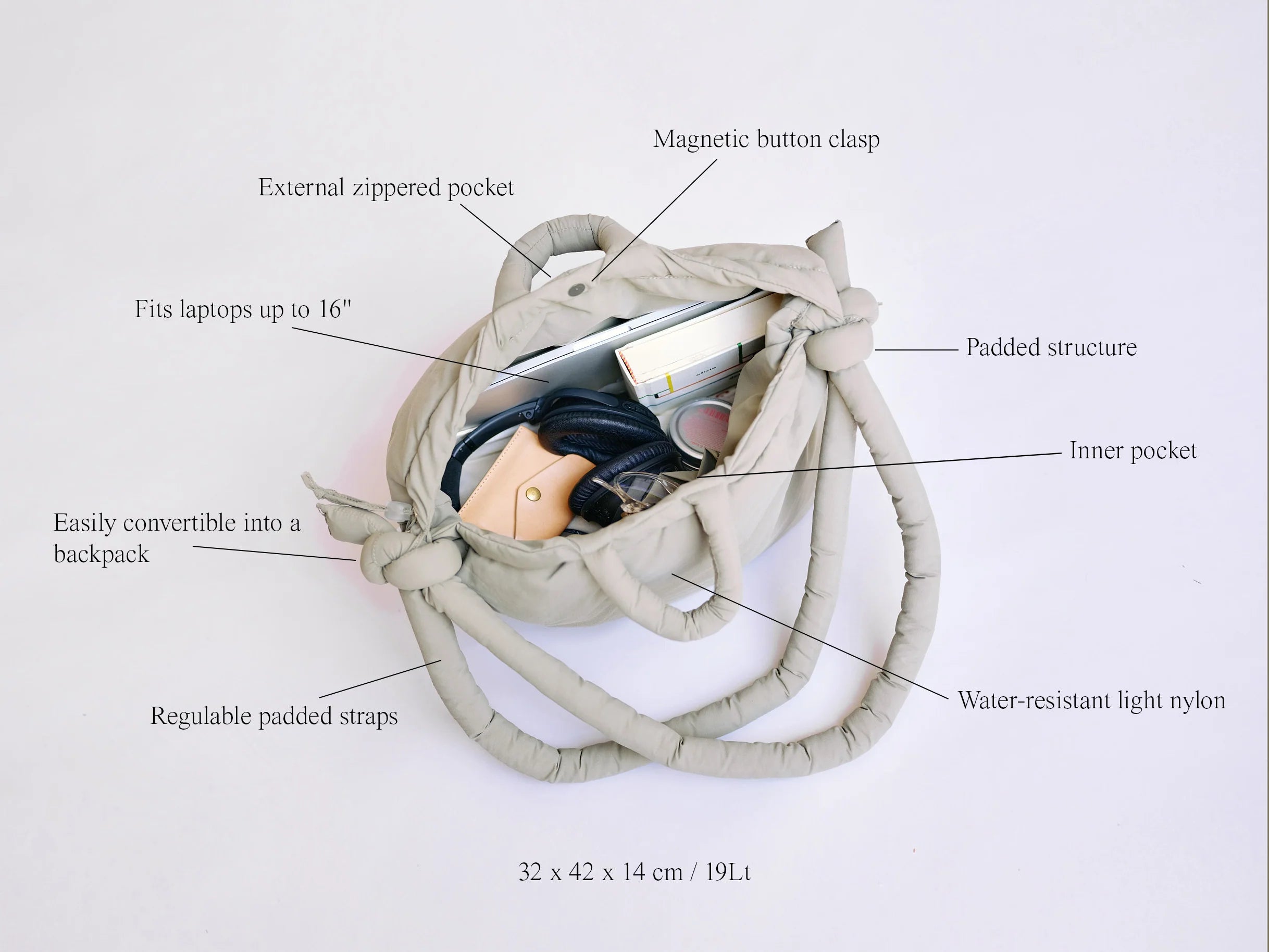 Ona soft bag pearl grey