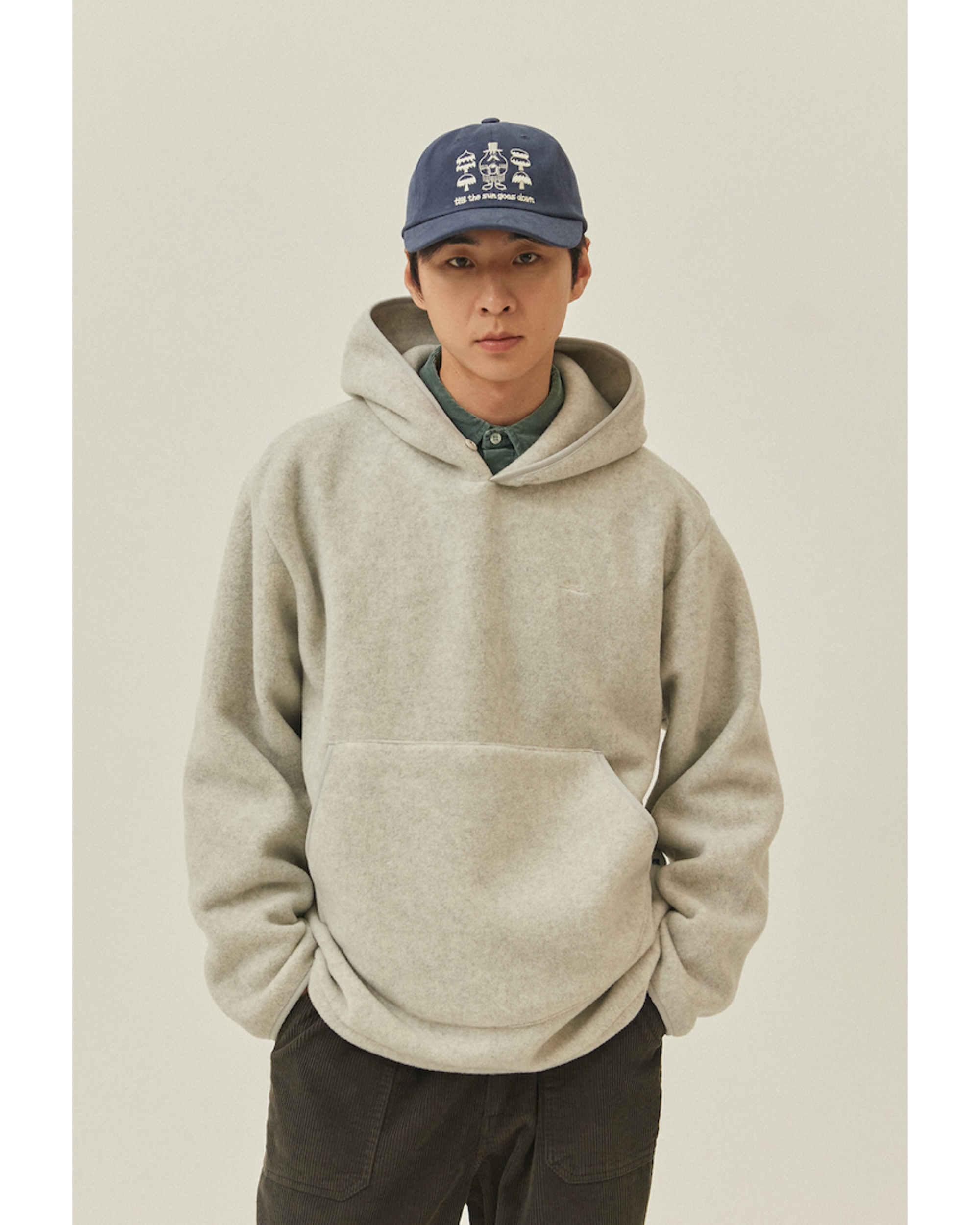 Sunrise fleece button hoodie melange white