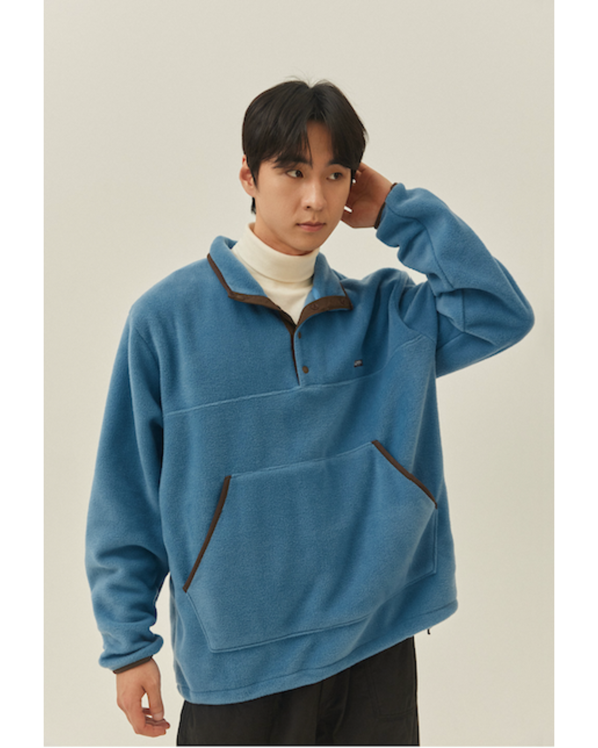 Fleece button anorak sky blue