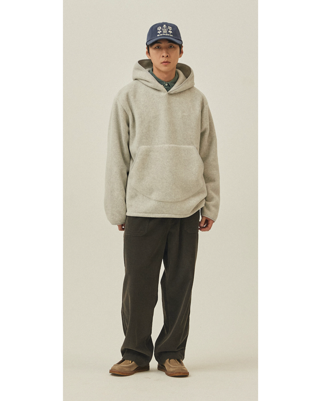 Sunrise fleece button hoodie melange white