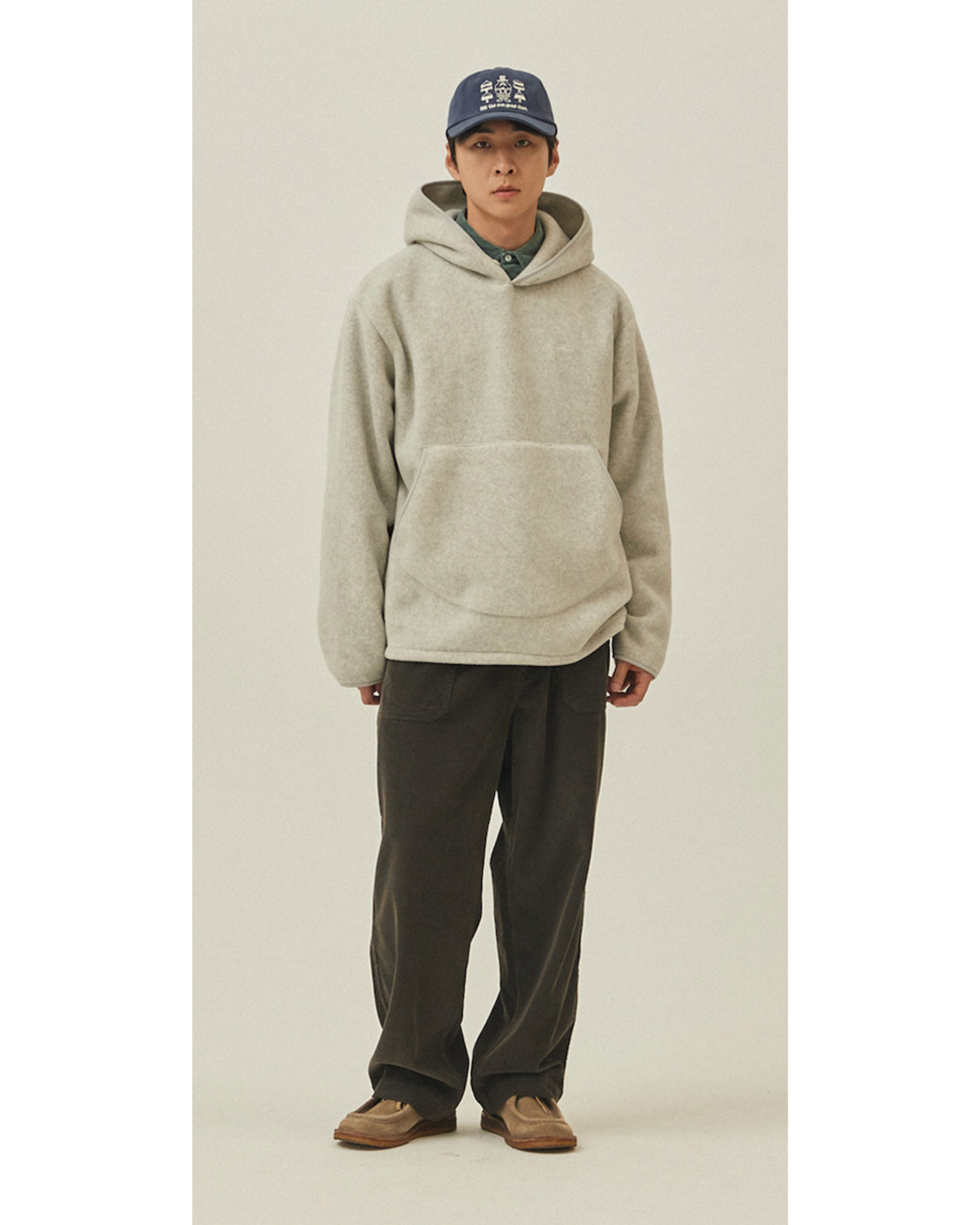 Sunrise fleece button hoodie melange white