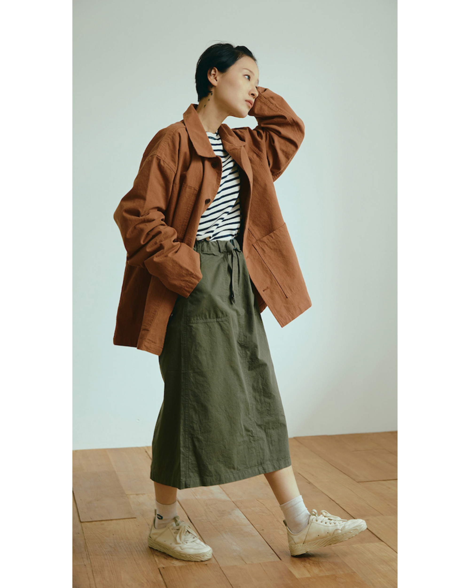 Cotton fatigue skirt khaki