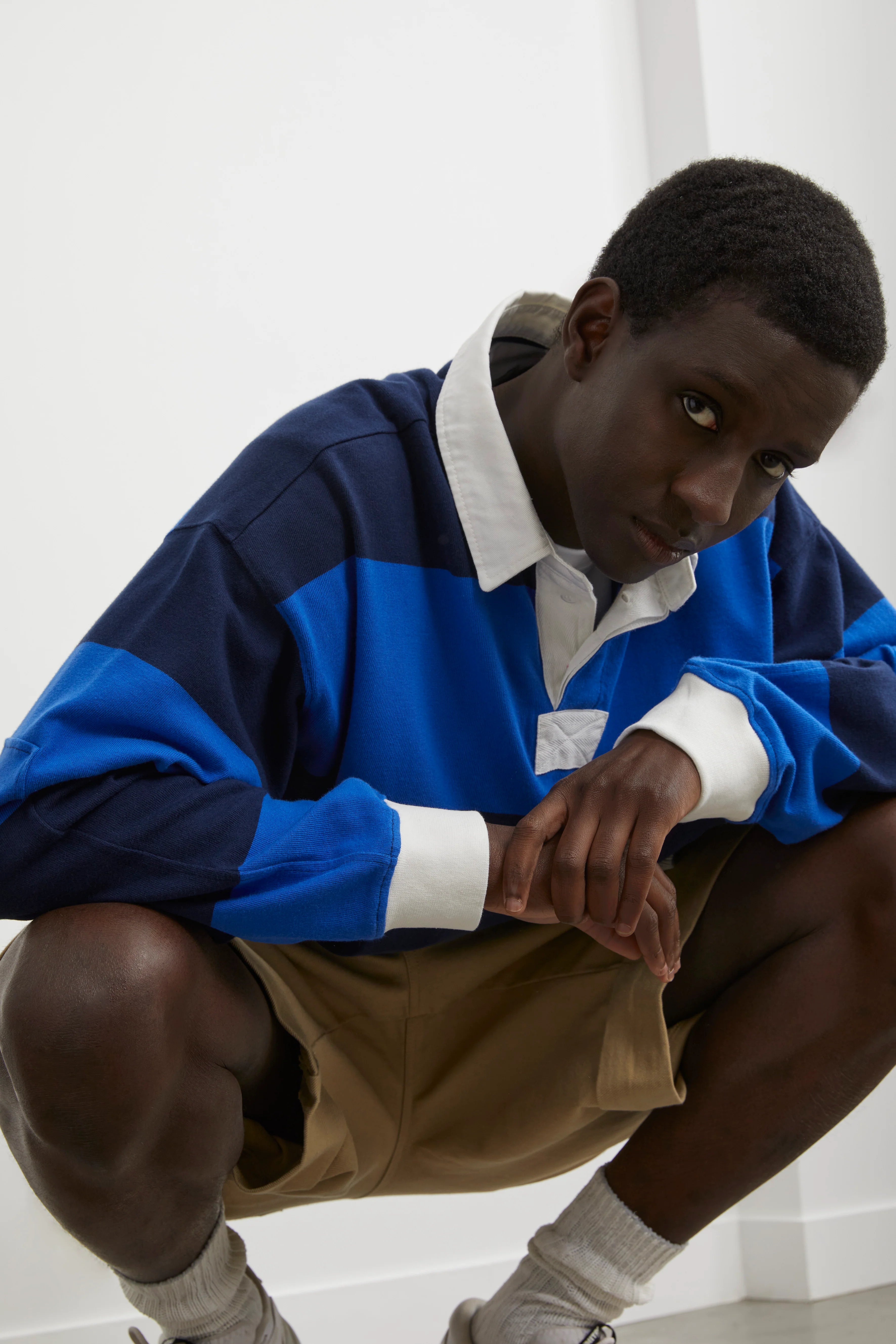 Polo rugby rayures blue et marine hortensia