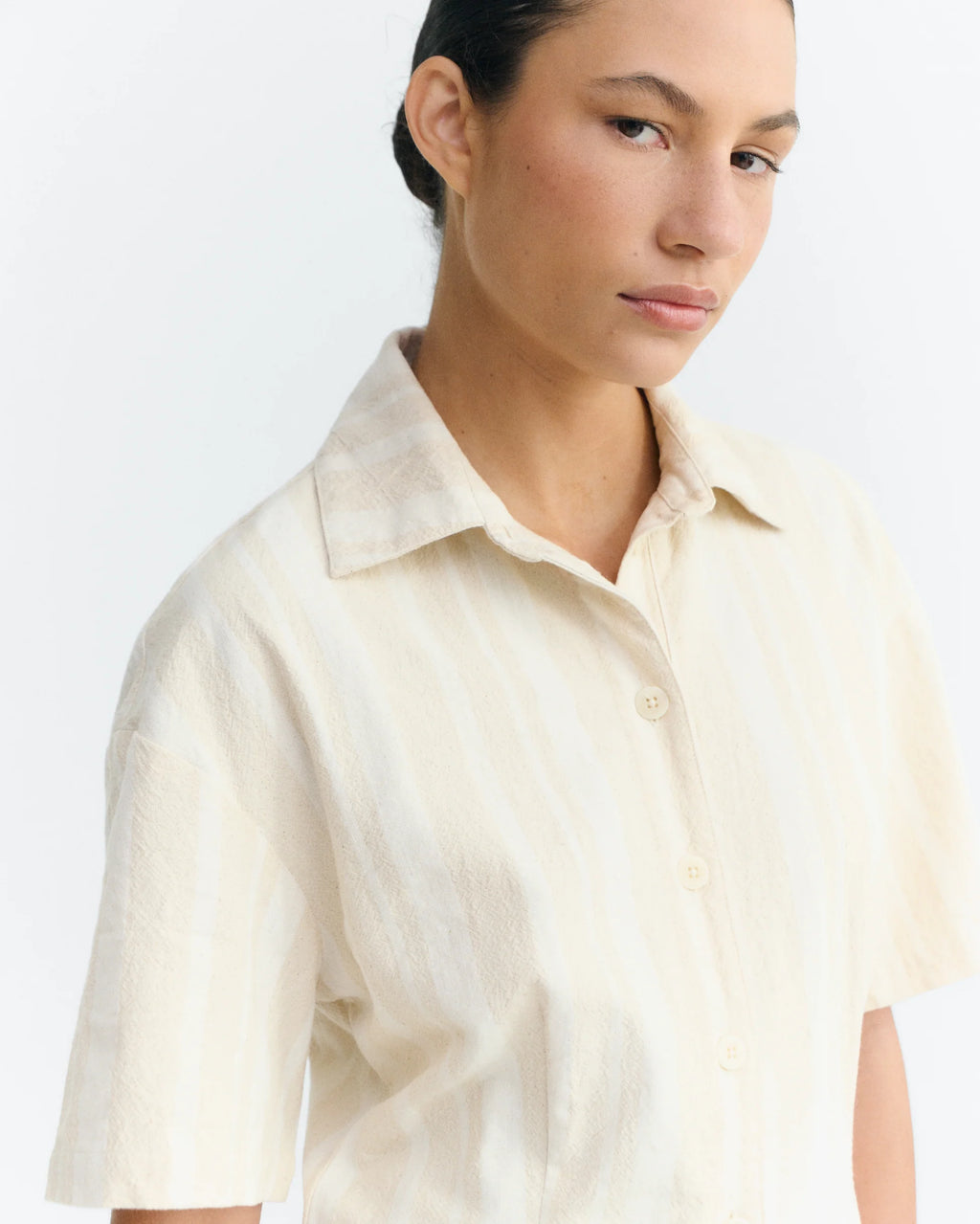 Roberta raw dappled stripes jumpsuit ecru