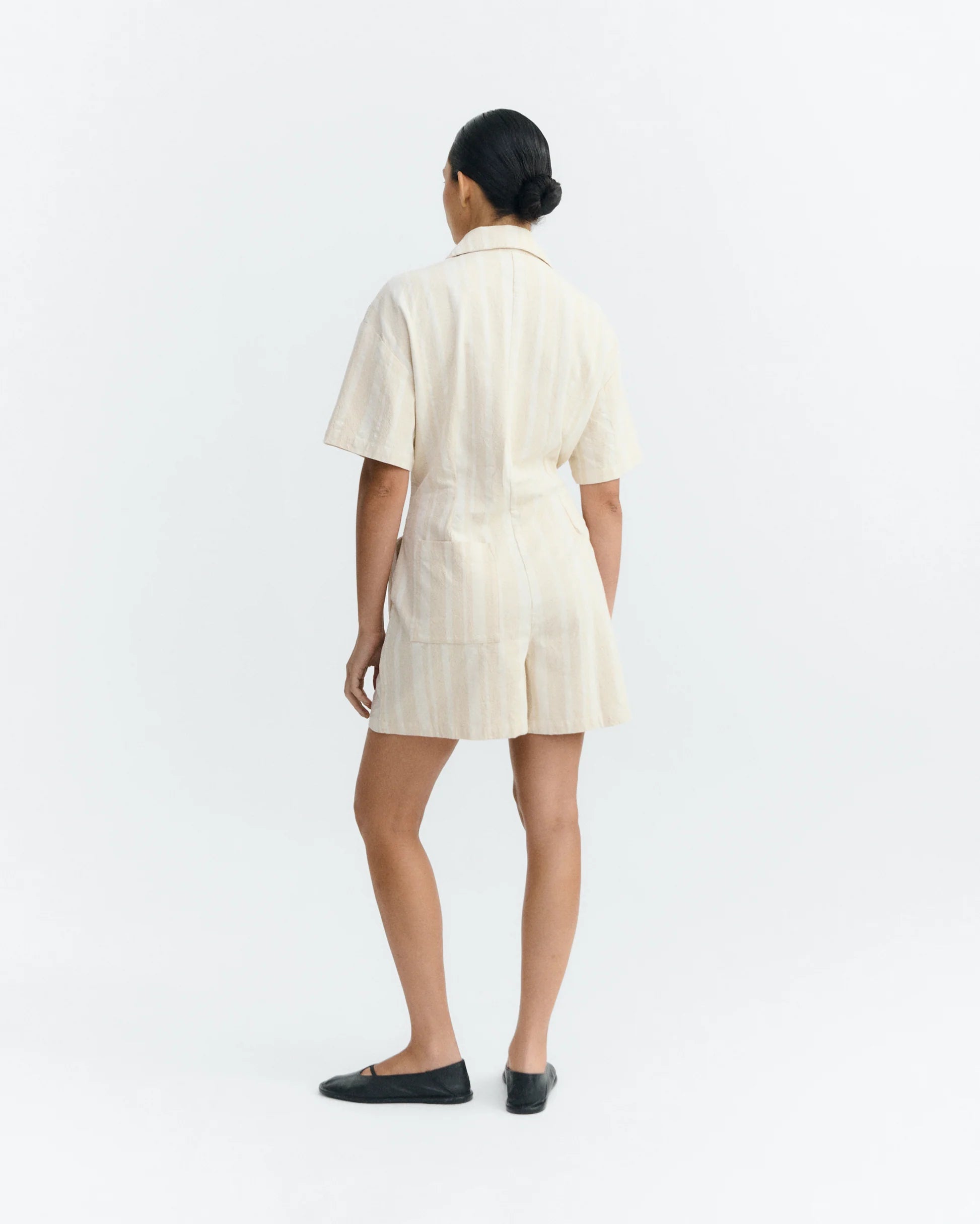 Roberta raw dappled stripes jumpsuit ecru