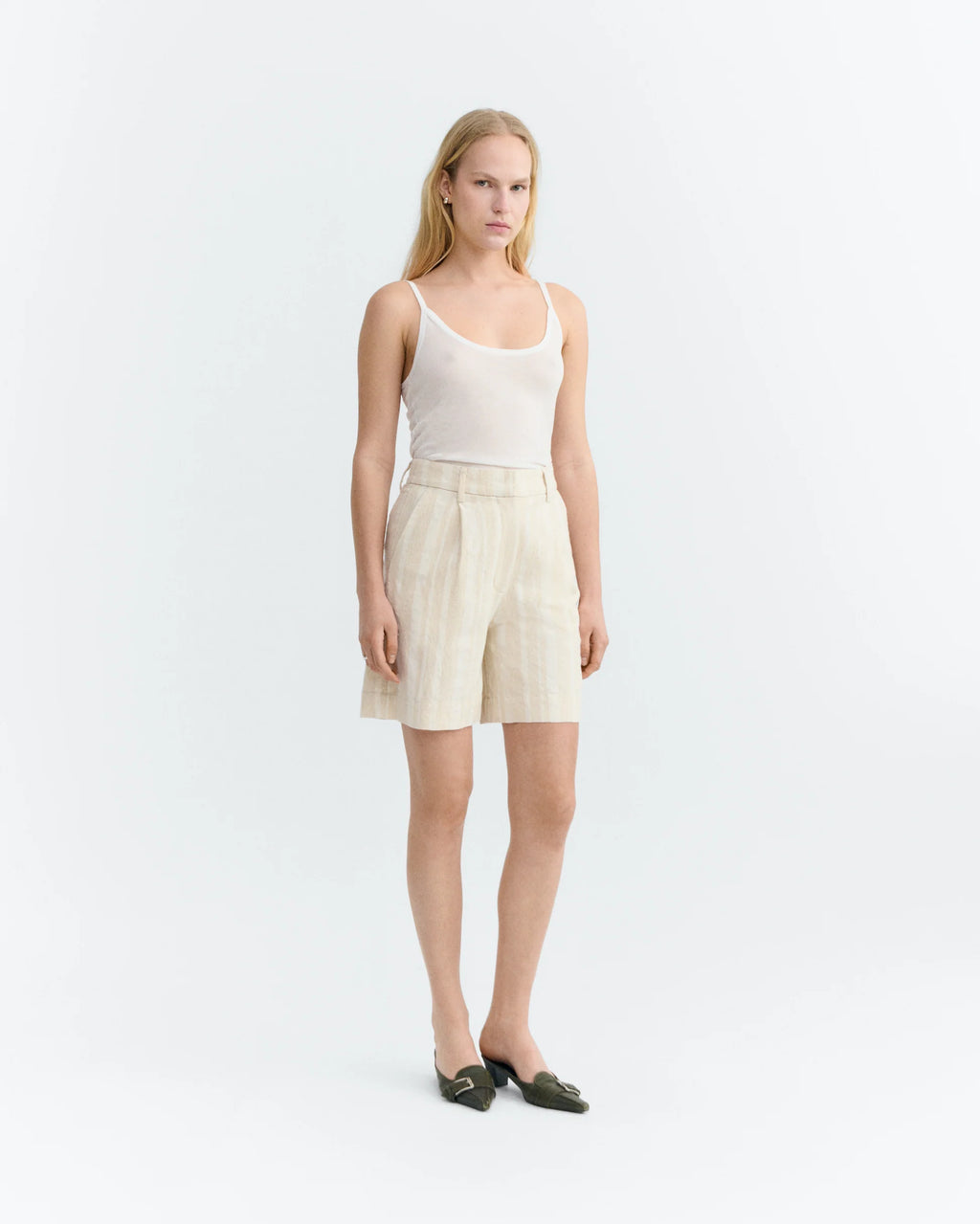 Lia raw dappled stripes shorts ecru