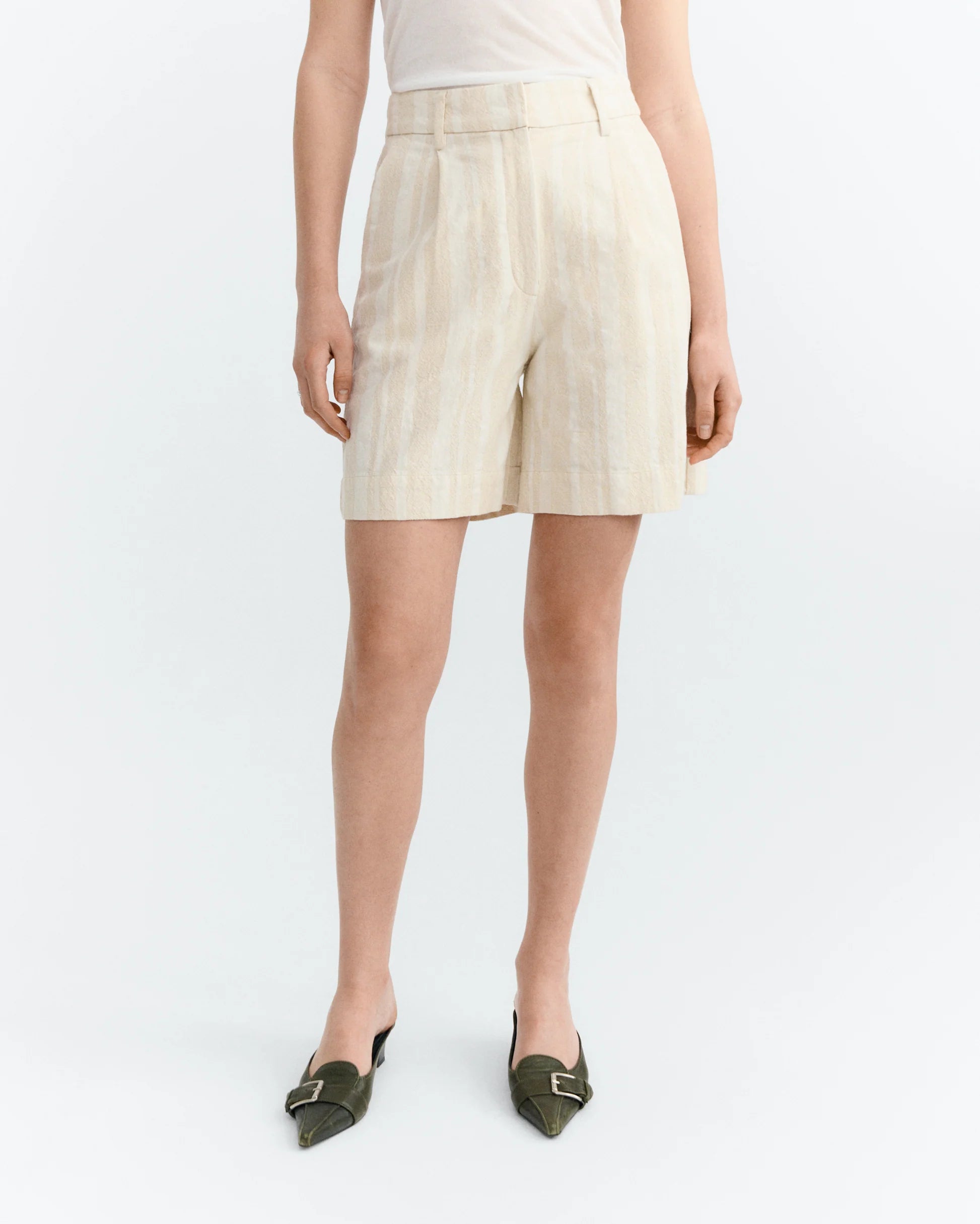 Lia raw dappled stripes shorts ecru