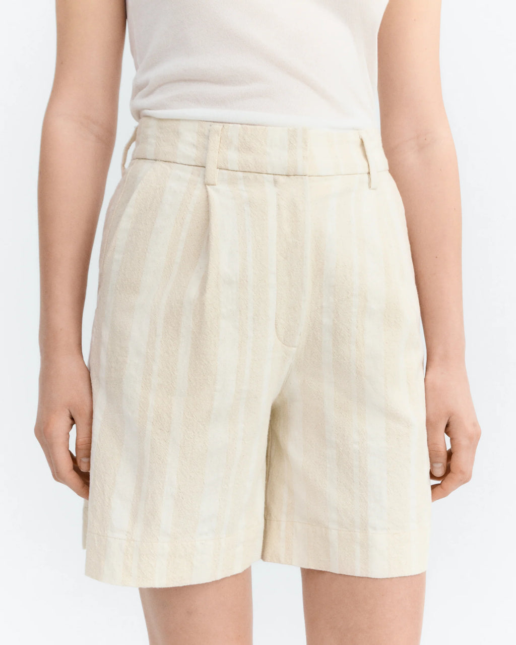 Lia raw dappled stripes shorts ecru