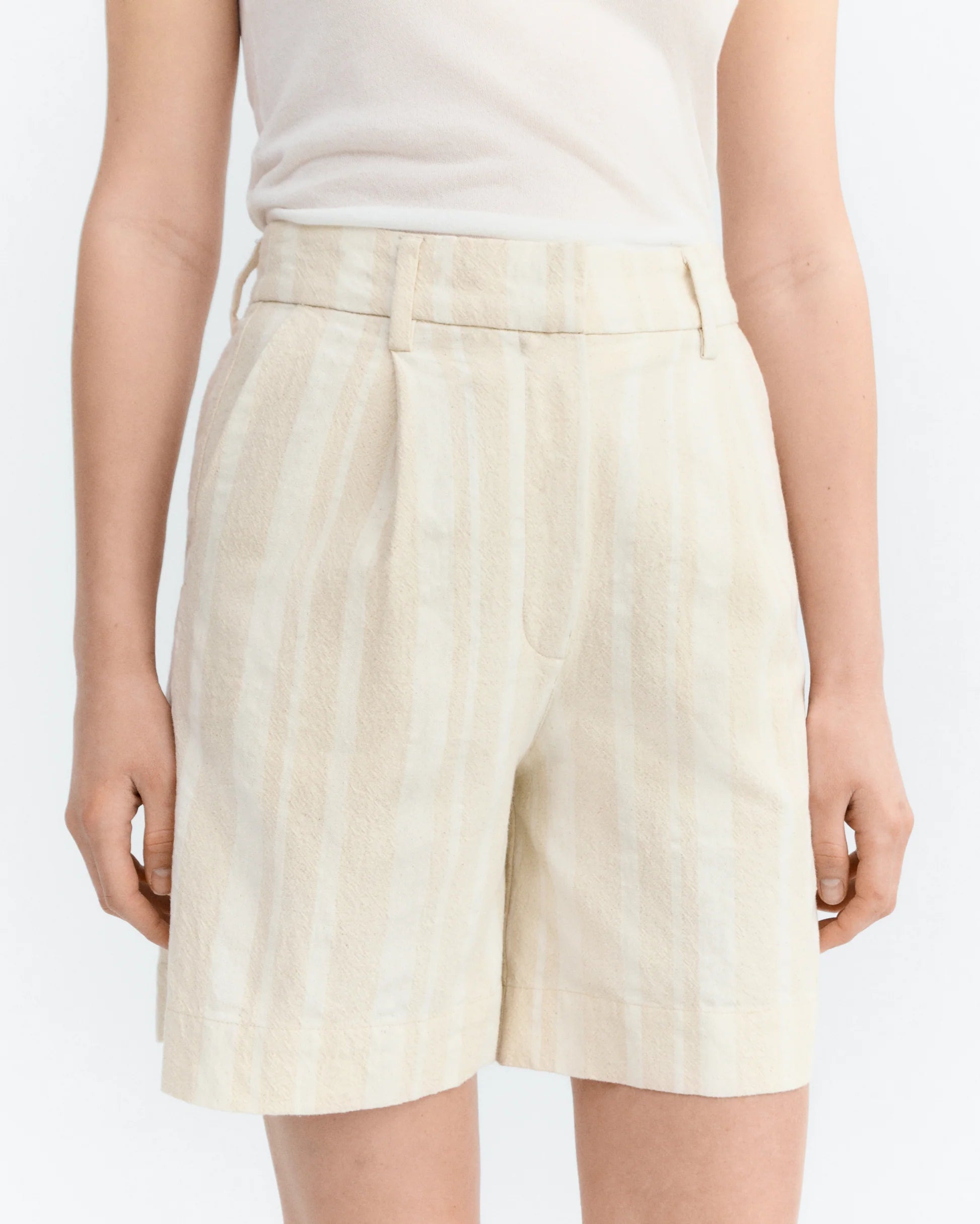 Lia raw dappled stripes shorts ecru