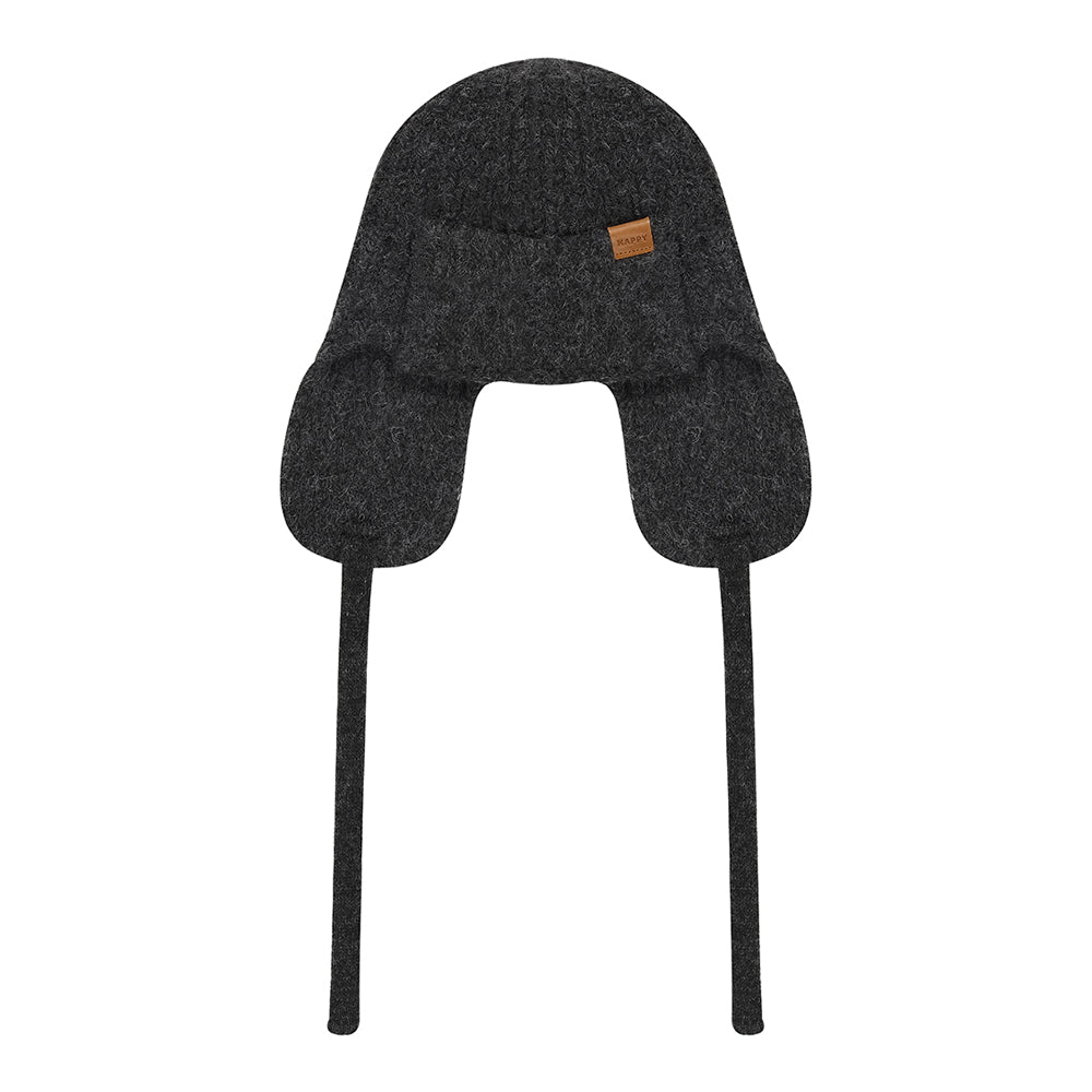 Wool knit trooper hat charcoal