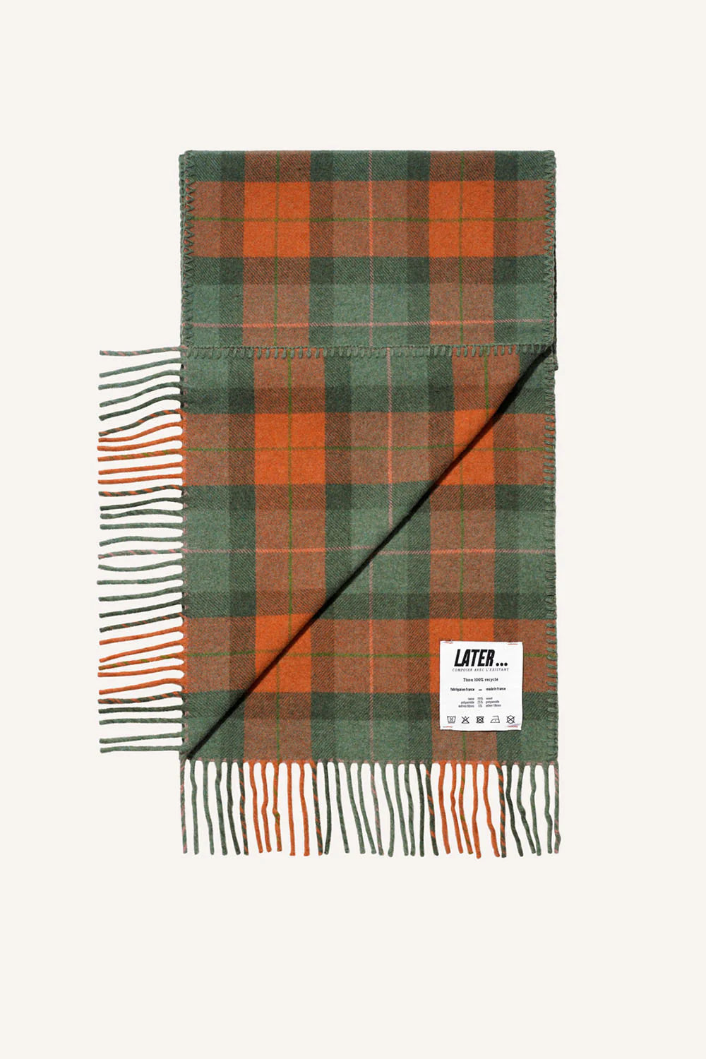 Echarpe en laine tartan orange et vert