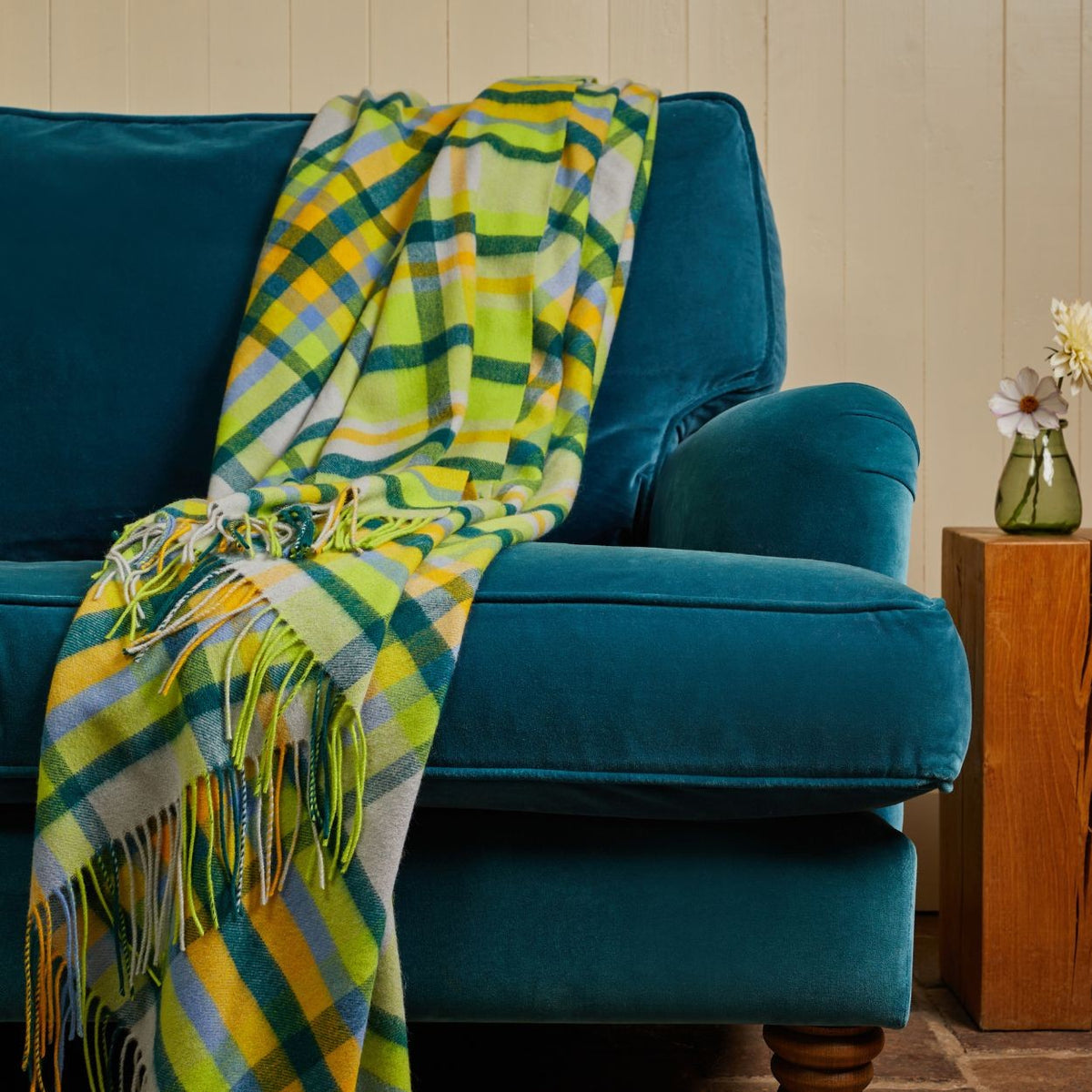 Tweedmill Textiles Couverture Extra Large 100% Laine Vierge King Size Carreaux Hexagonaux - Ardoise Bleue