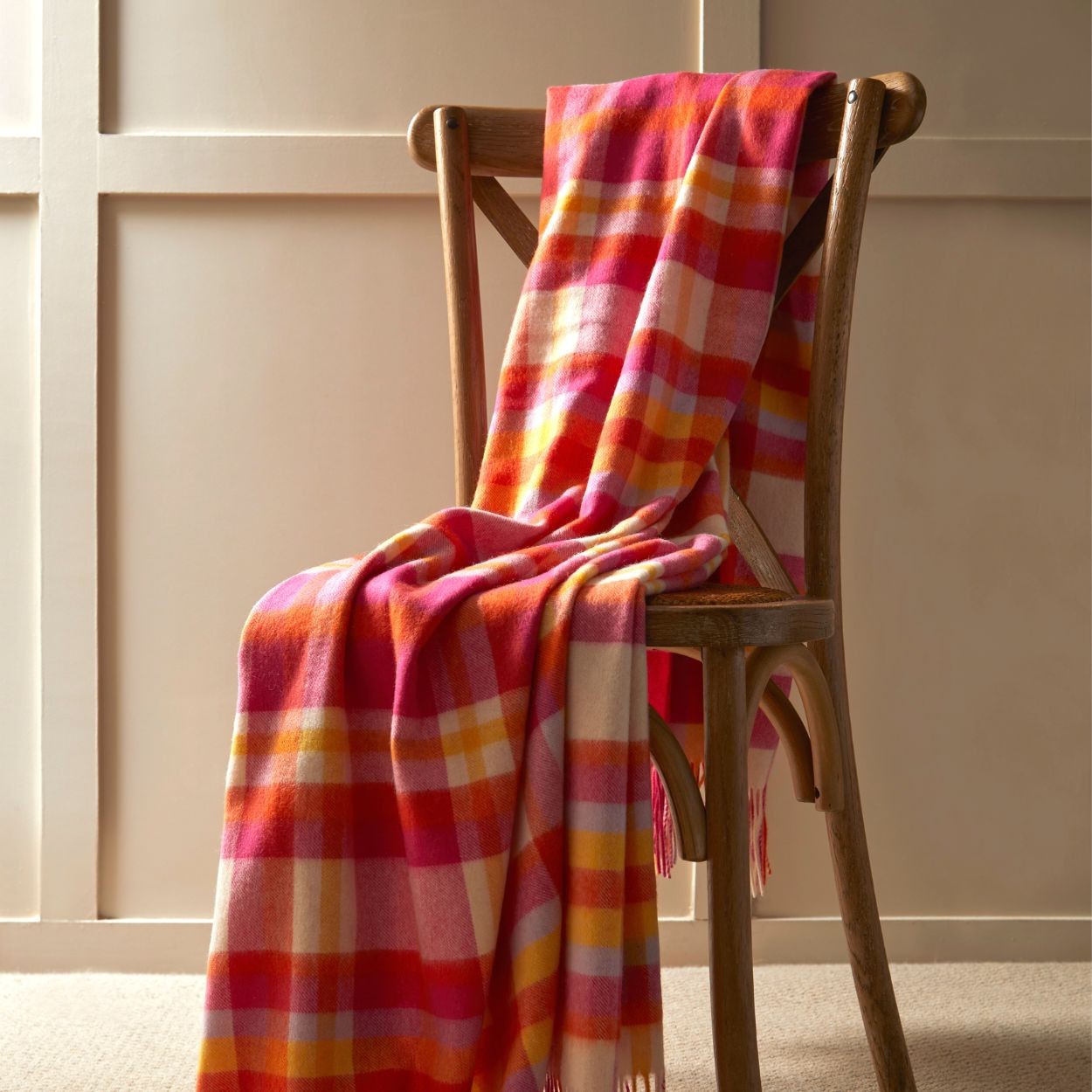 Plaid laine vierge rose