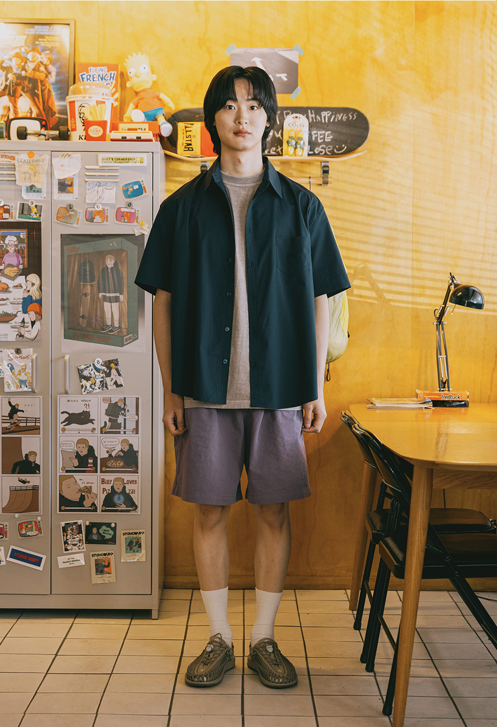 Two tuck wide half pants purple