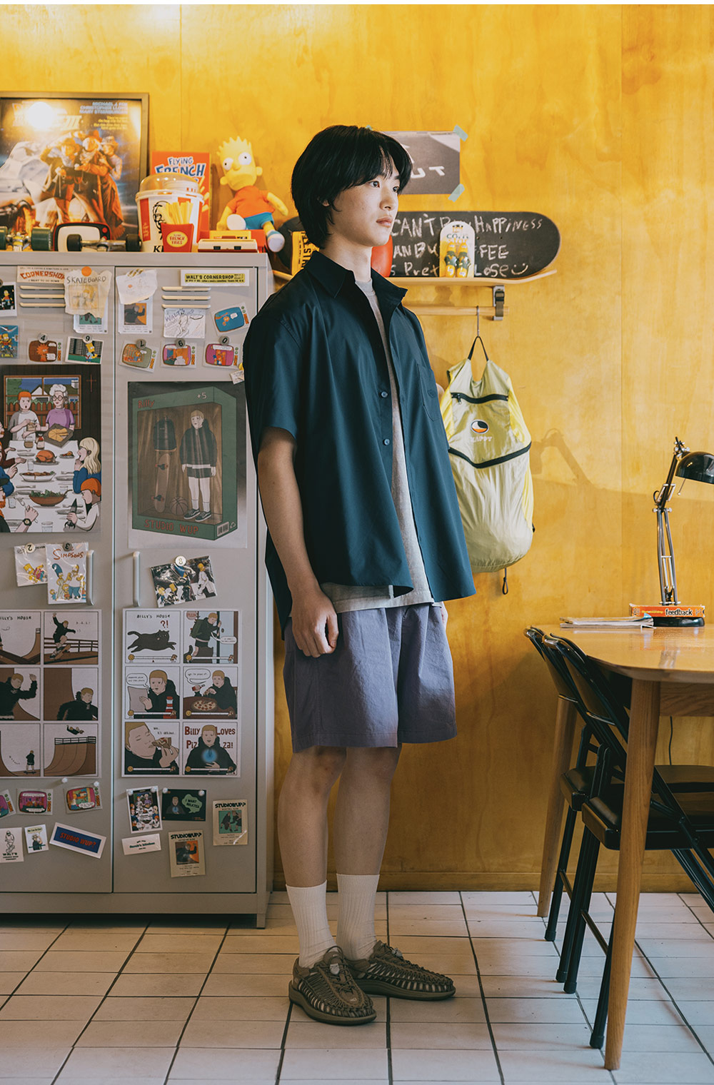 Two tuck wide half pants purple