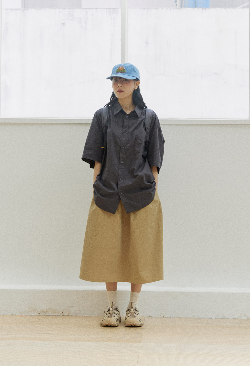 Flare banding skirt beige