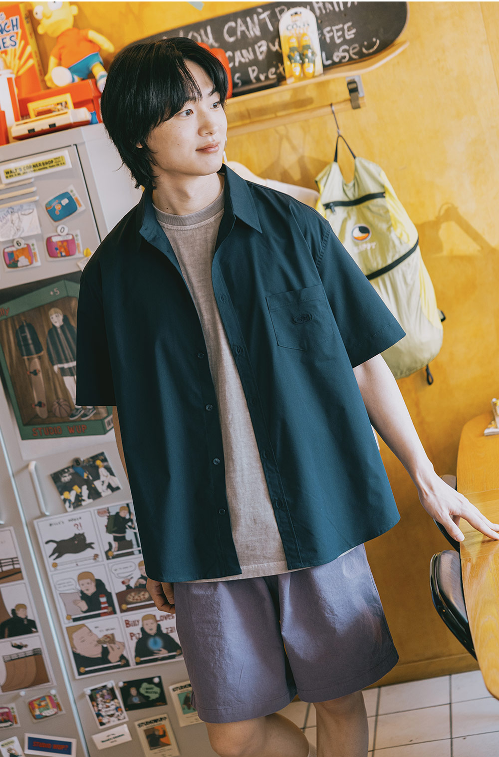 Two tuck wide half pants purple
