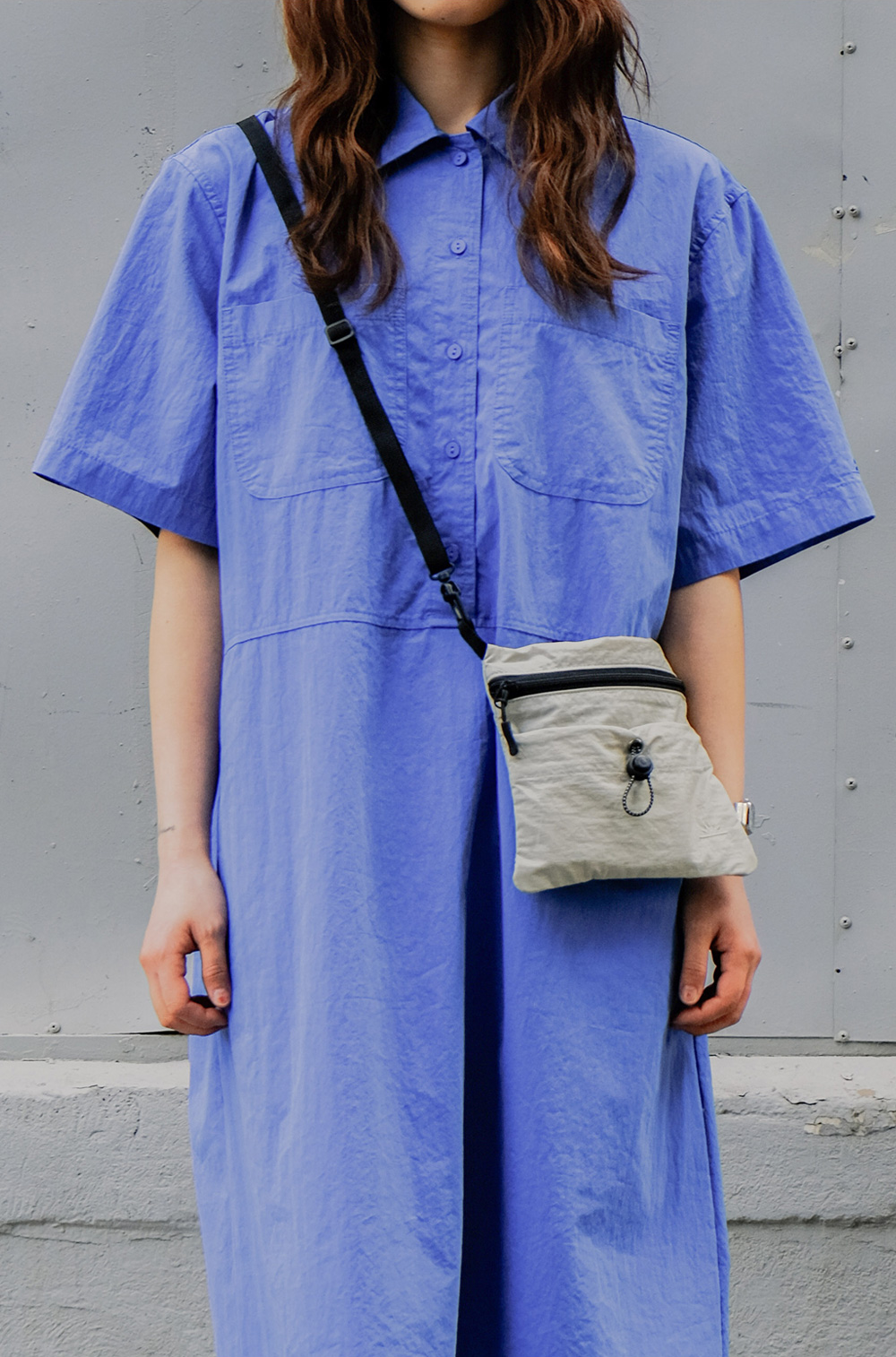 Pocket half shirt dress blue