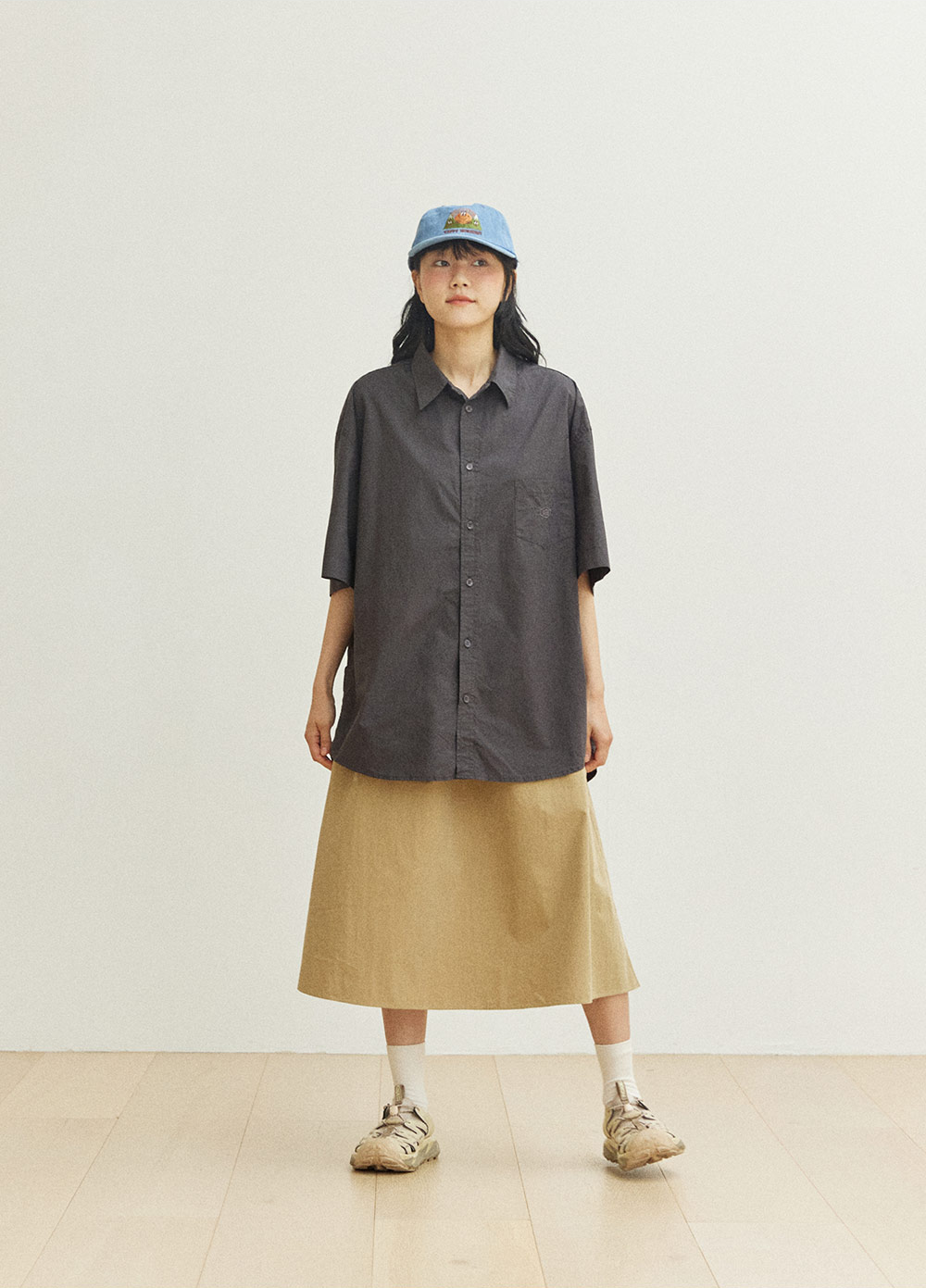 Flare banding skirt beige