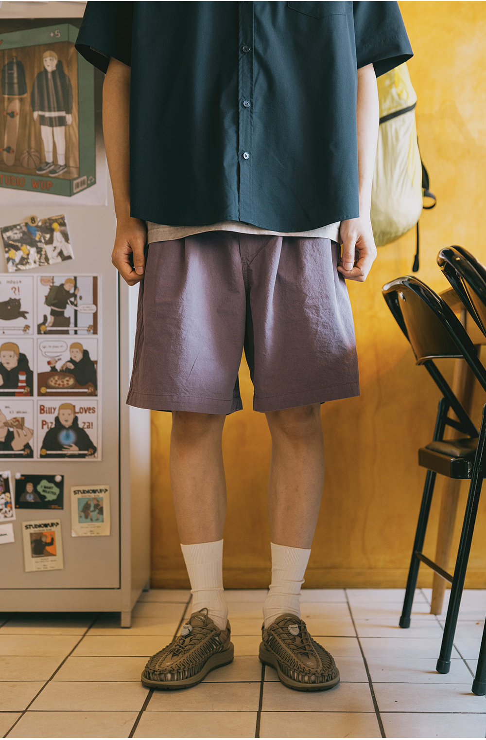 Two tuck wide half pants purple