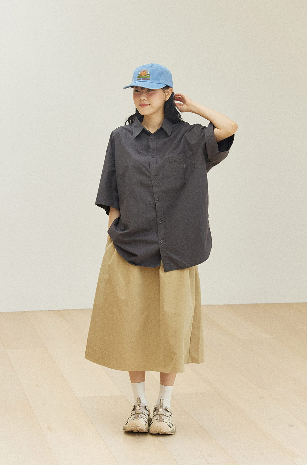 Flare banding skirt beige