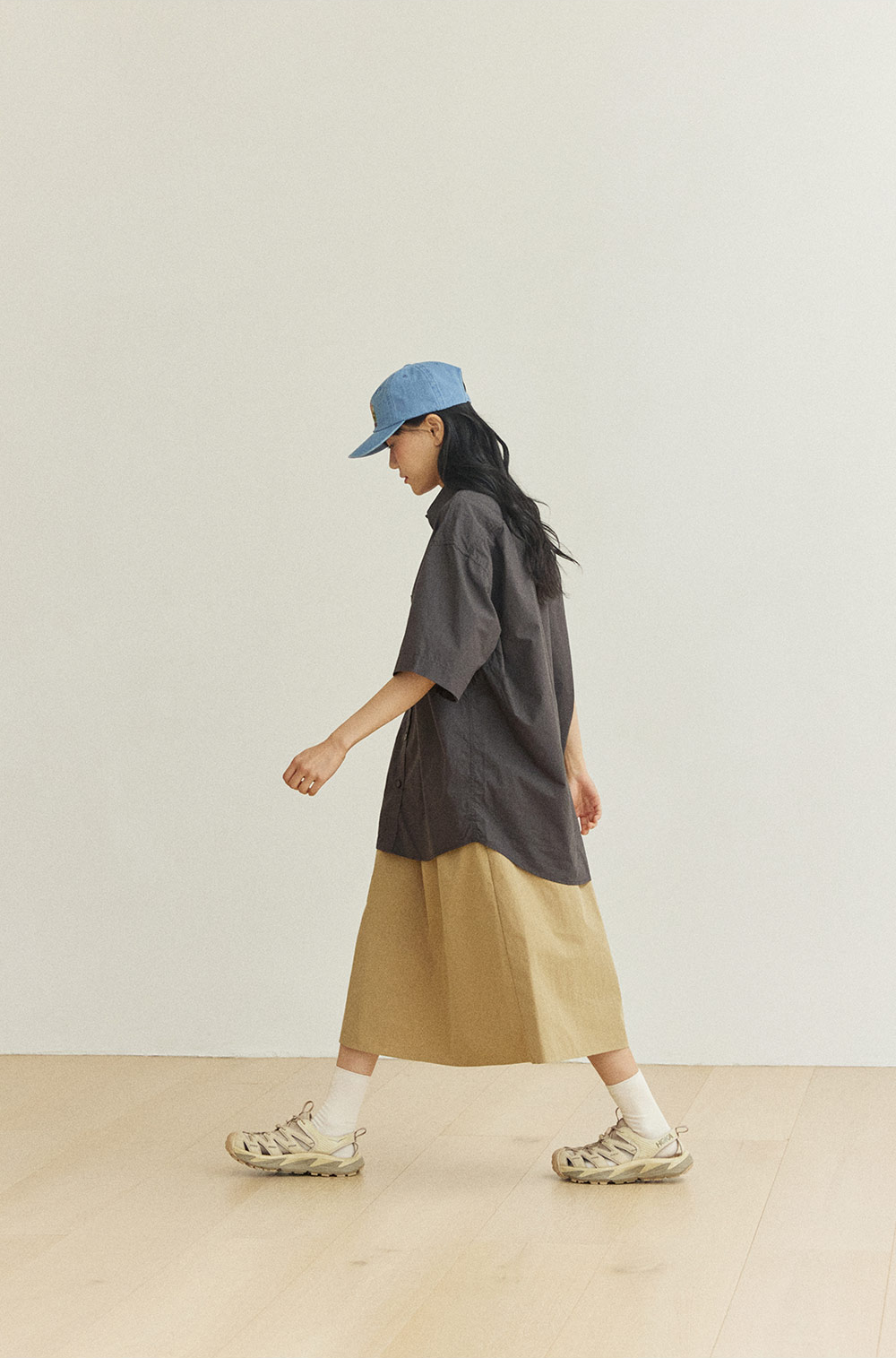 Flare banding skirt beige
