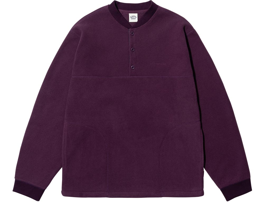 Fleece waffle button anorak purple
