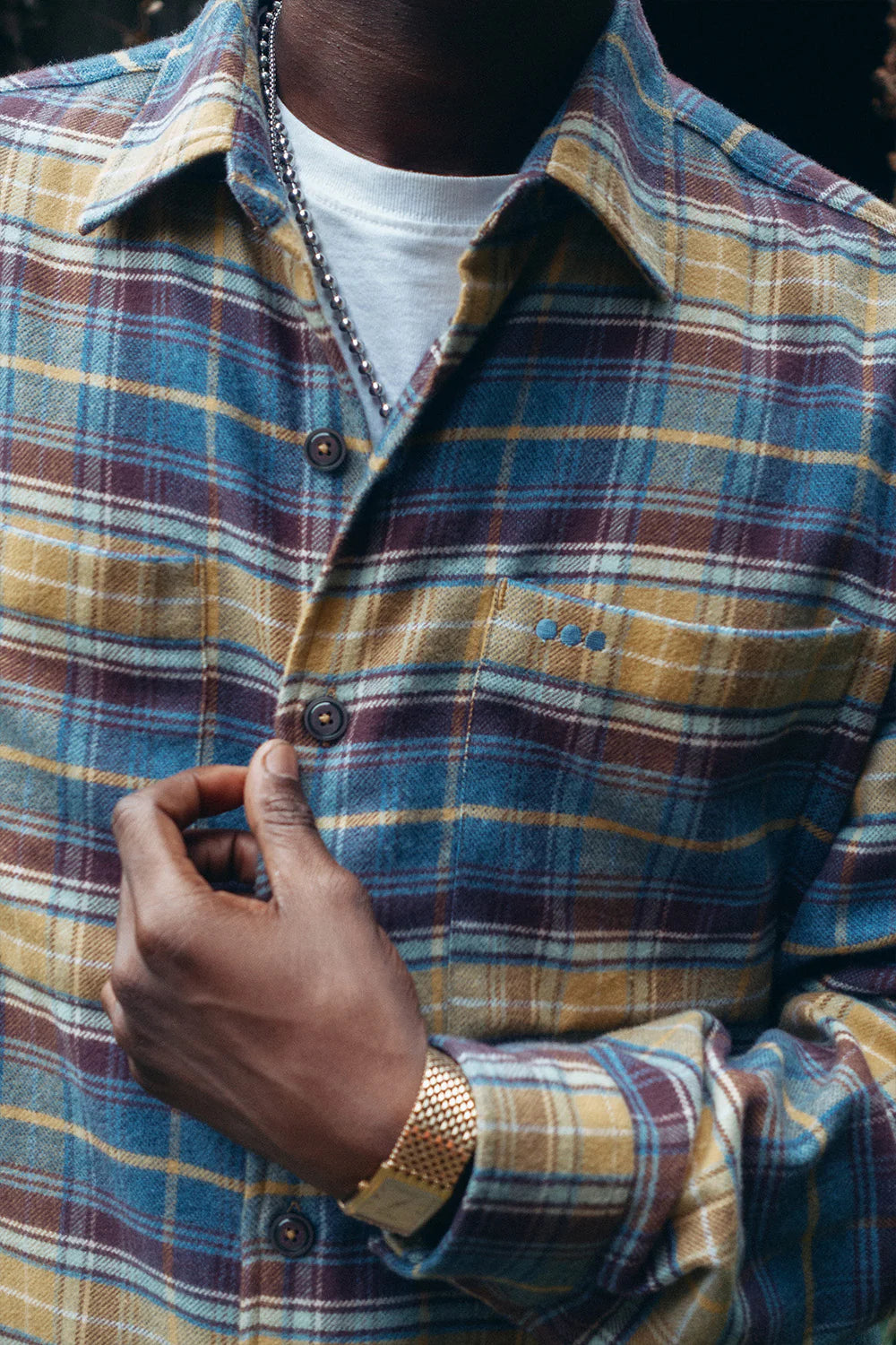 Surchemise casual tartan bleu jaune brun