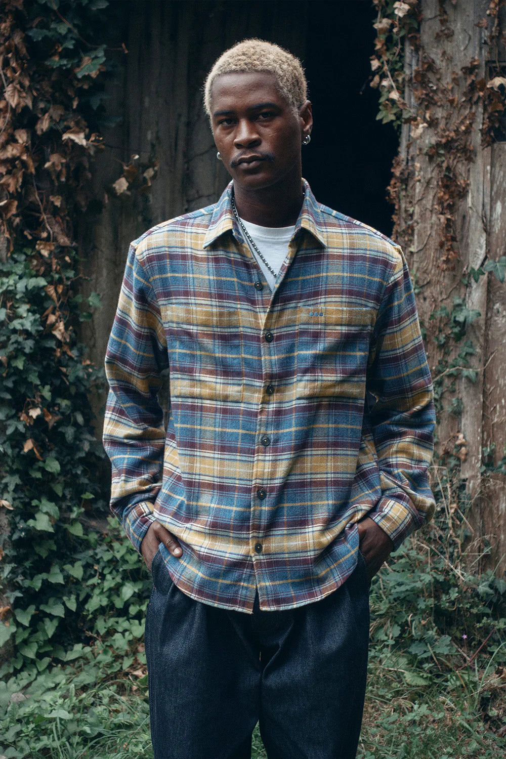 Surchemise casual tartan bleu jaune brun