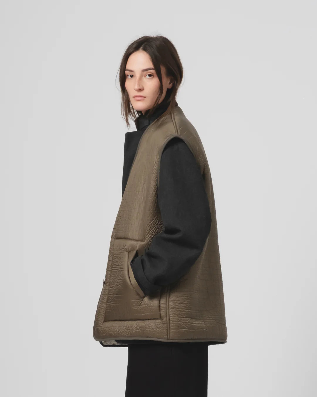 Ridge Vest Piumino Nylon Fossil Green / Off White