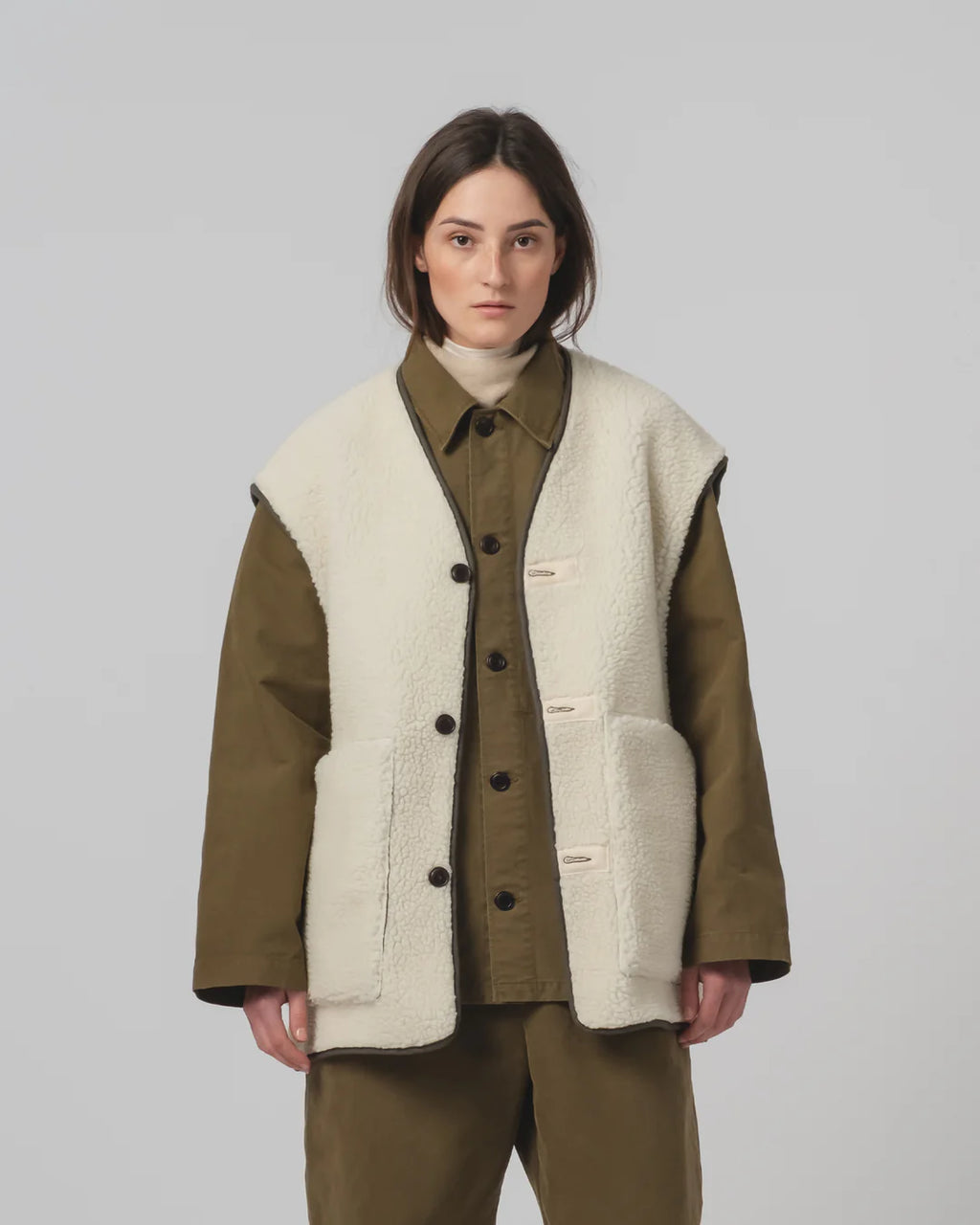 Ridge Vest Piumino Nylon Fossil Green / Off White