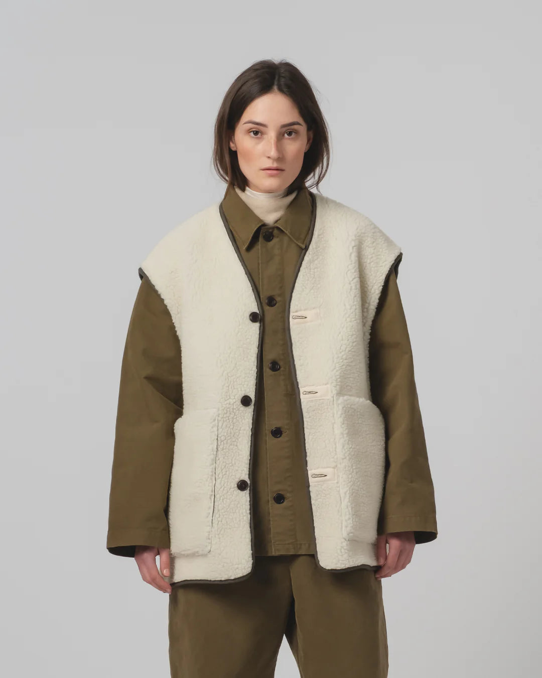 Ridge Vest Piumino Nylon Fossil Green / Off White