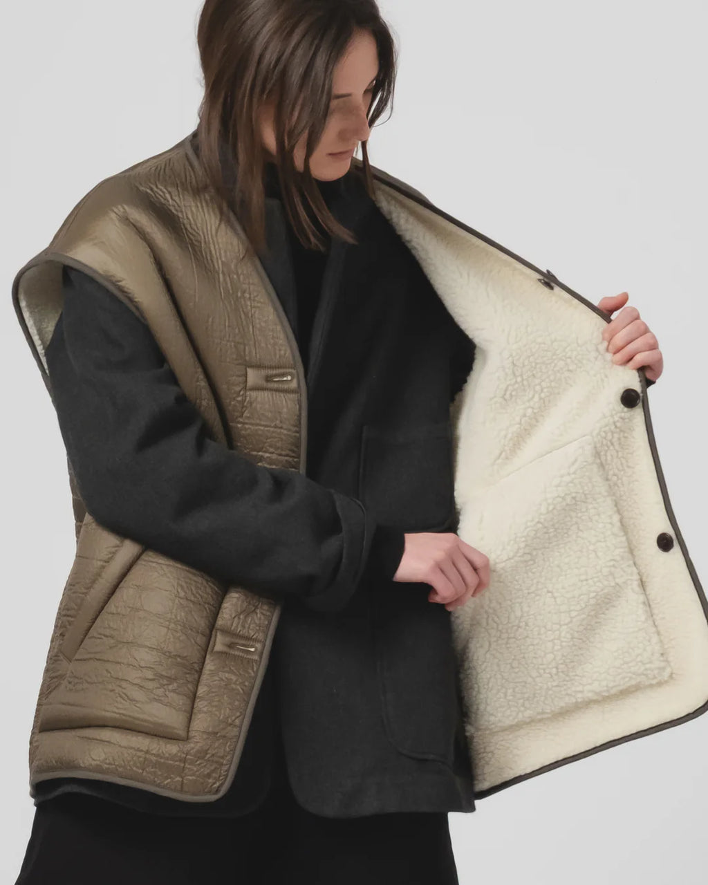 Ridge Vest Piumino Nylon Fossil Green / Off White