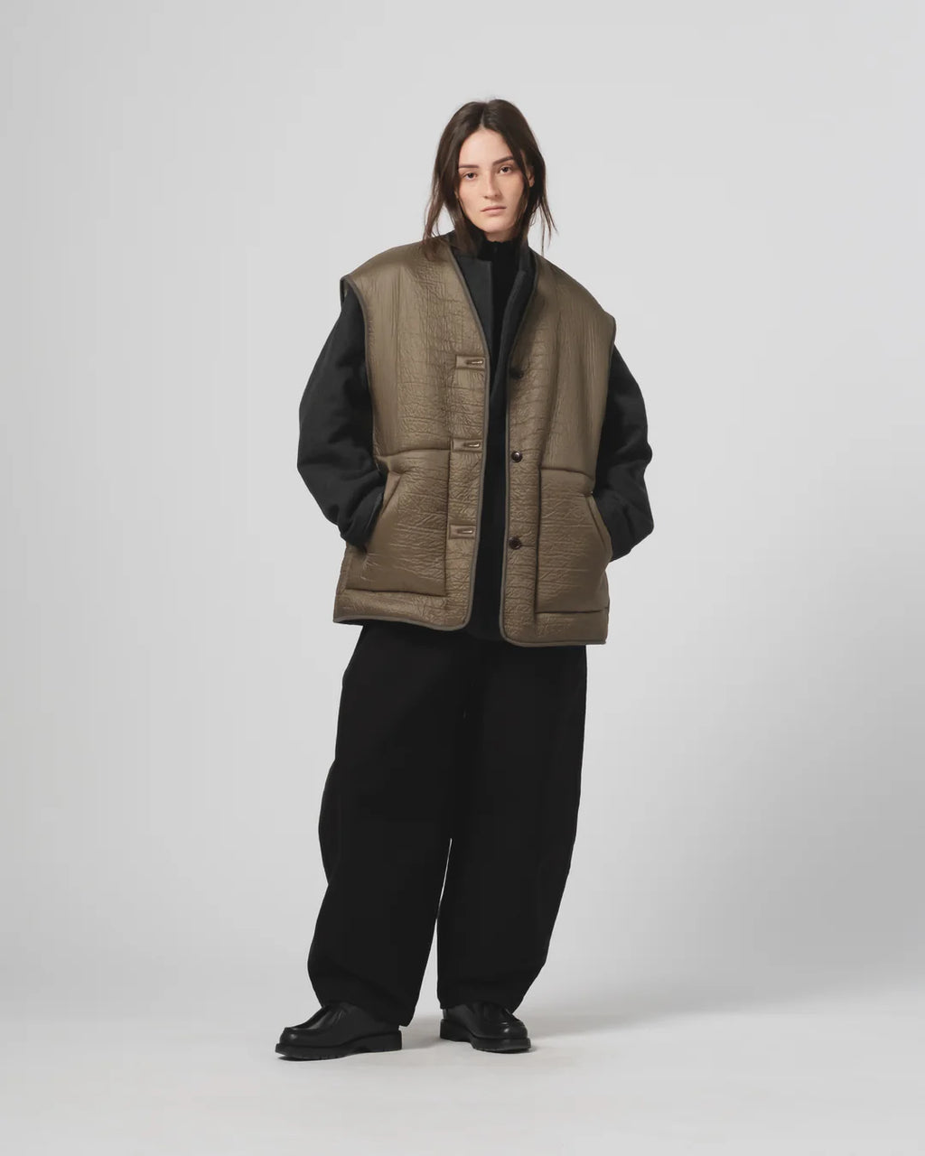 Ridge Vest Piumino Nylon Fossil Green / Off White